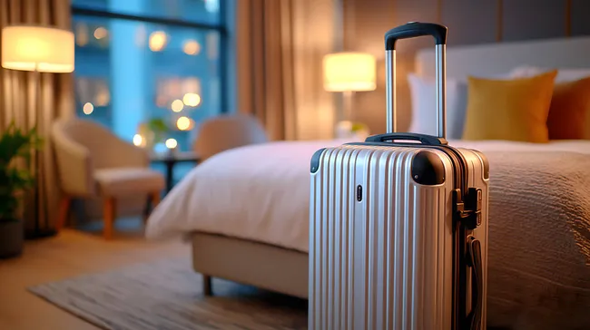 Gemütliches Hotelzimmer mit Gepäckstück