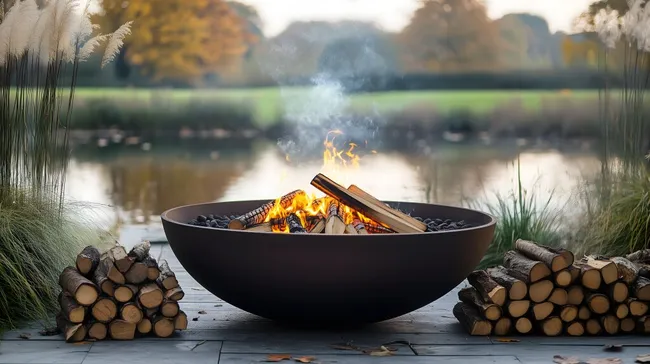 Gemütliches Lagerfeuer mit stimmungsvollen Herbstfarben