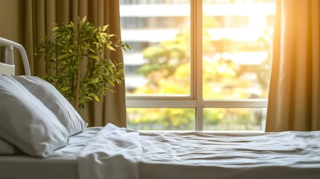 Gemütliches Schlafzimmer mit Aussicht auf Natur