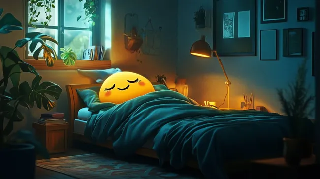 Gemütliches Schlafzimmer mit Pflanzen und Schlaf-Emoji