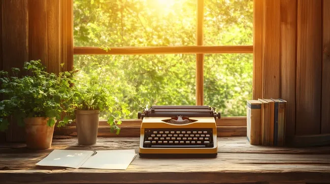 Gemütliches Vintage-Schreibtischset mit Zimmerpflanze