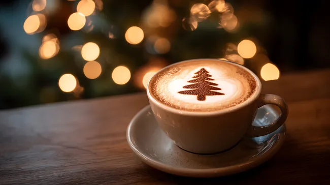 Gemütliches Weihnachtsgetränk mit Tannenbaumdekor