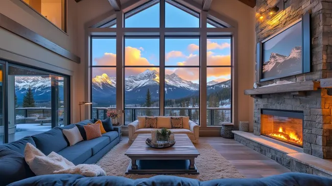 Gemütliches Wohnzimmer mit Panorama-Bergblick