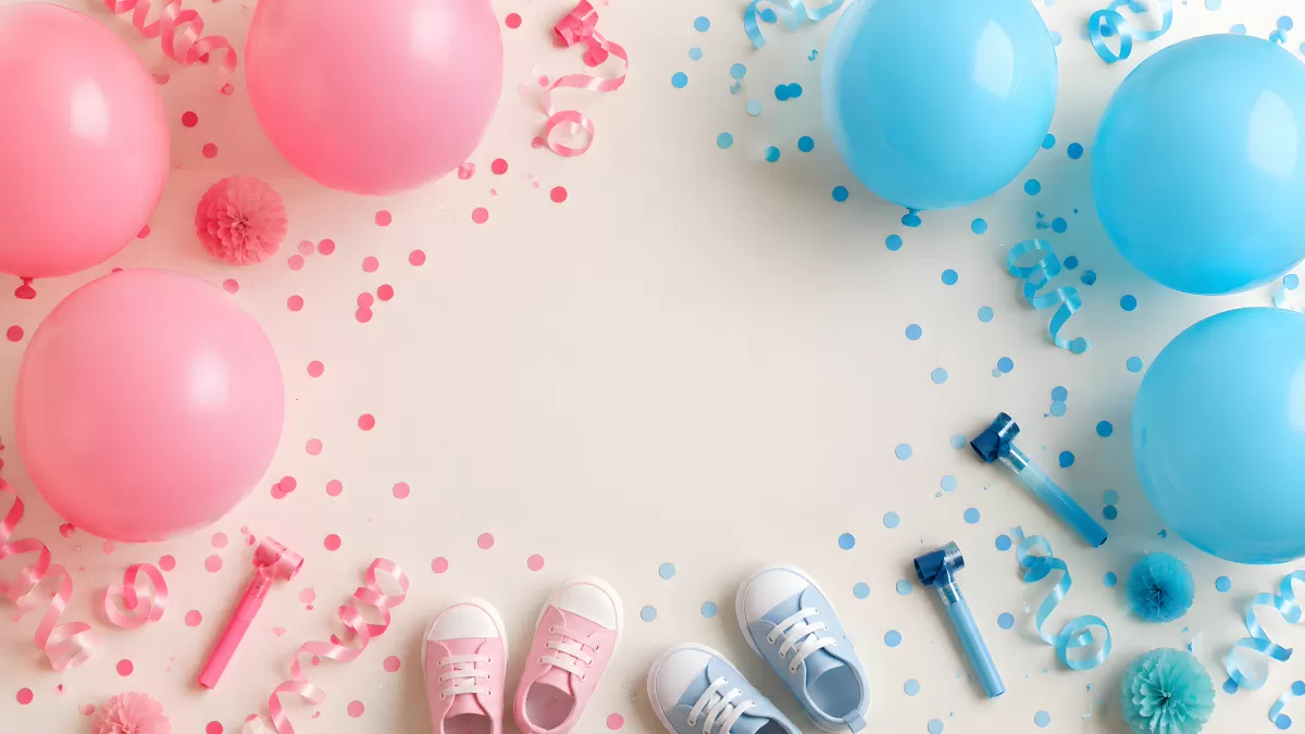 Gender Reveal Party mit rosa und blauen Ballons