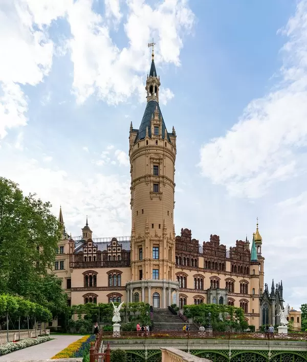 General view of a beautiful Schwerin castle from fairytales