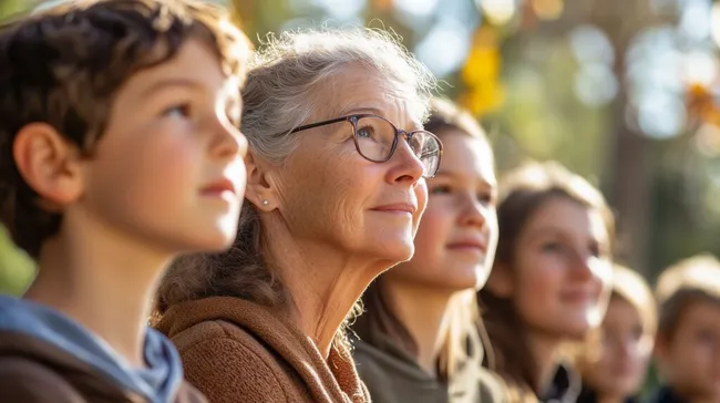Generationsübergreifendes Porträt mit Fokus auf ältere Frau