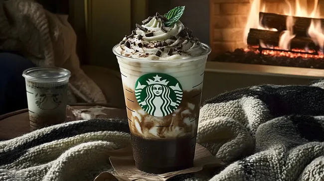 Genüsslicher Frappuccino mit Schokoladenstreuseln und Minze