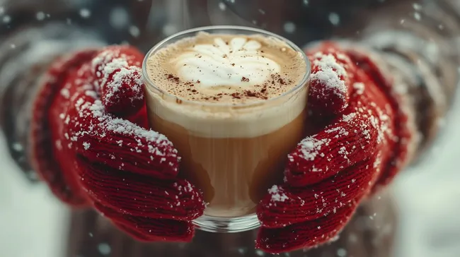 Genussvoller Kaffee mit Beeren in verschneiter Winterlandschaft