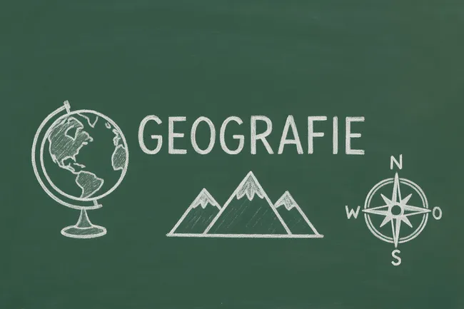 Geografieunterricht mit Erde, Bergen und Kompass