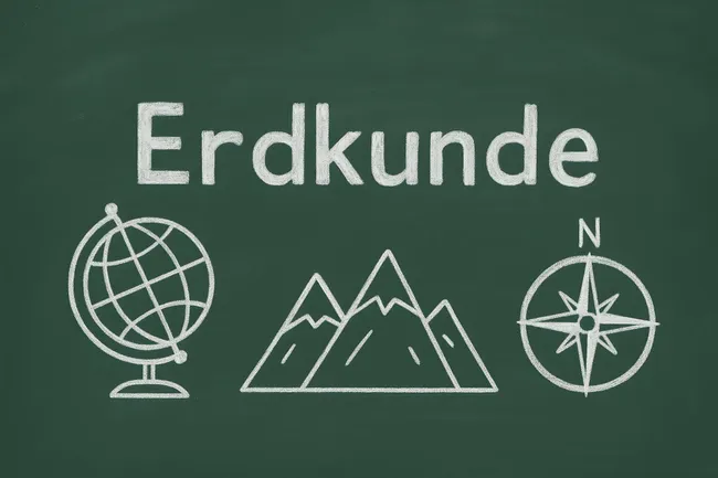 Geographieunterricht mit Globus, Bergmotiv und Kompass