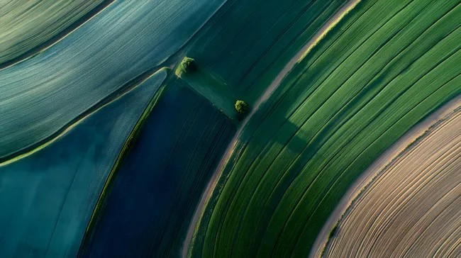 Geometrische Muster in grünen Feldern