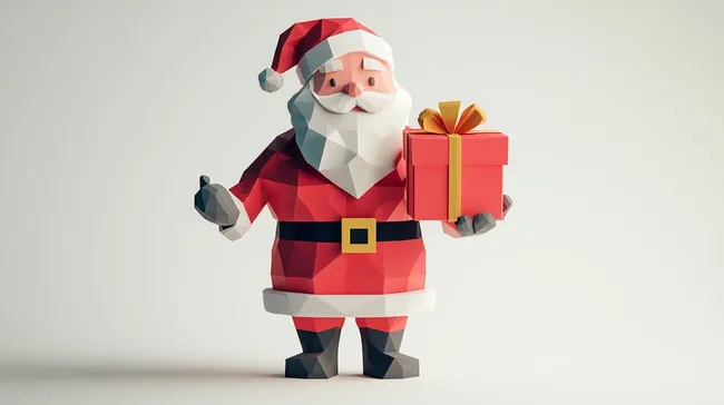 Geometrischer Weihnachtsmann mit roter Geschenkbox