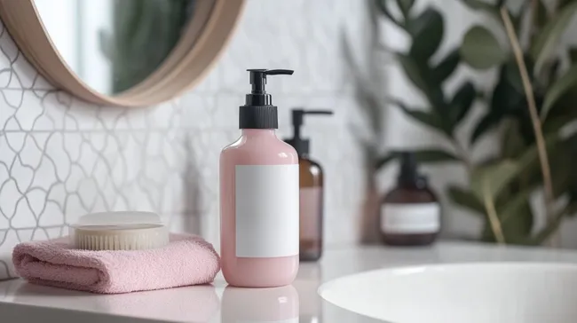 Gepflegter Badezimmerbereich mit kosmetischen Produkten