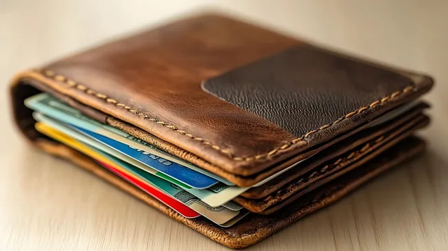 Gepflegter Ledergeldbeutel mit Kreditkarten