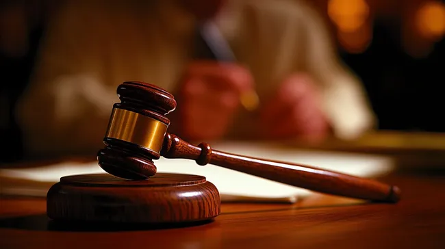 Gericht im Gerichtssaal - Holzhammer und Akte