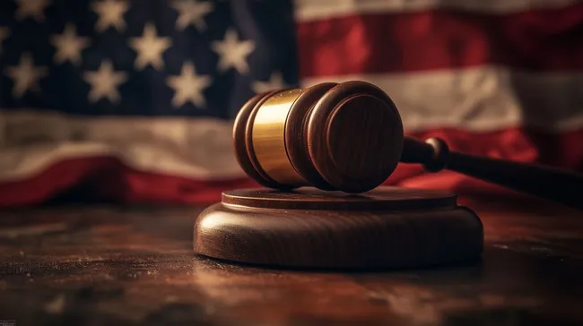 Gerichtshammer vor amerikanischer Flagge