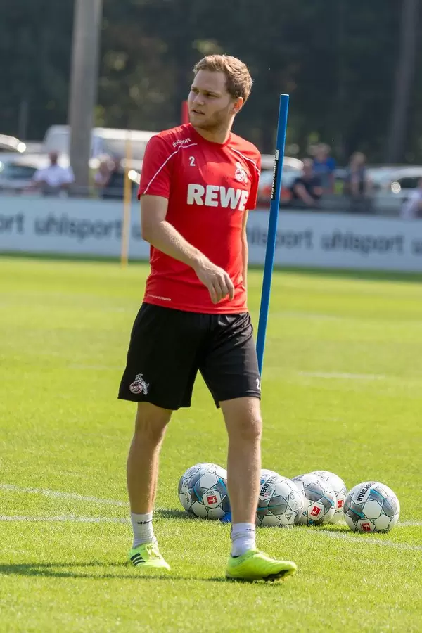 German defender Benno Schmitz on the fiel during football practice