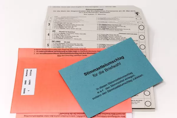 German election documents and ballot paper for the postal vote of the European elections 2019