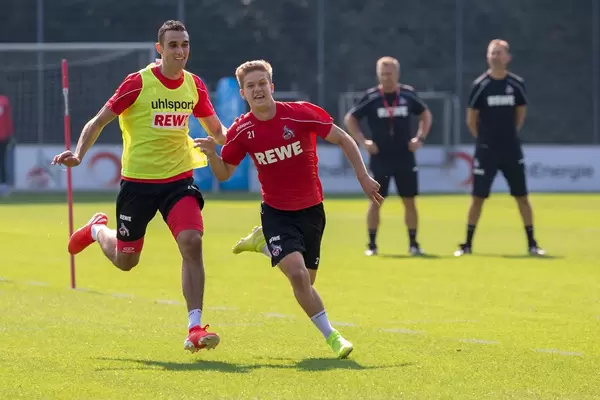 German football player Vincent Koziello and central defender Ellyes Skhiri at football training before the next Bundesliga match