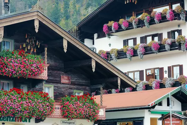 German houses, close-up view of architecture in Reit im Winkl