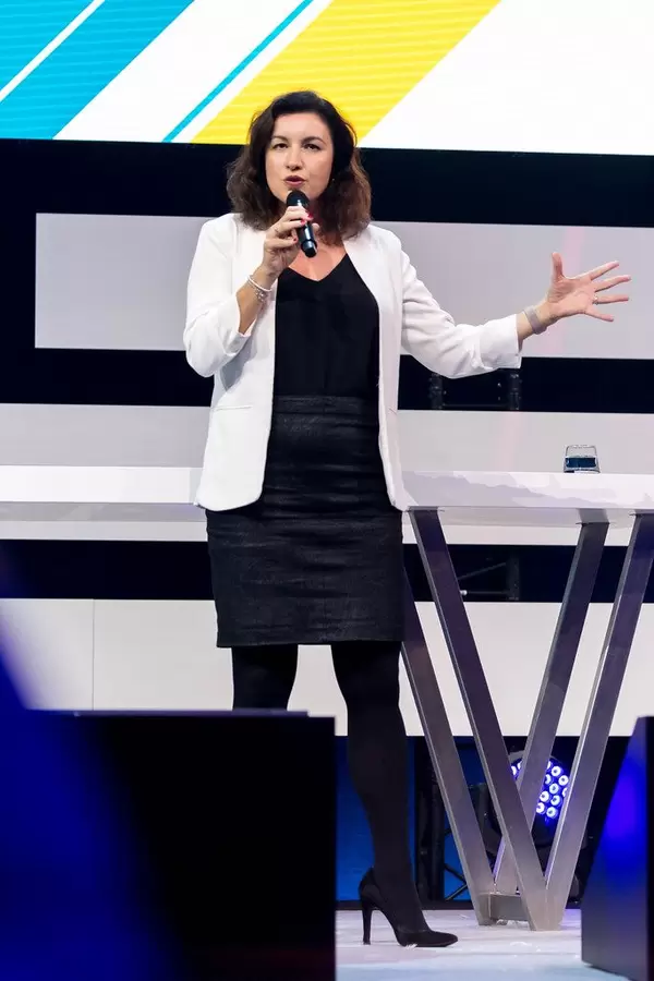 German Minister of State for Digitalisation in the current Merkel government, Dorothee Bär, holds a keynote speech at the Koelnmesse during the Digital X event in Cologne