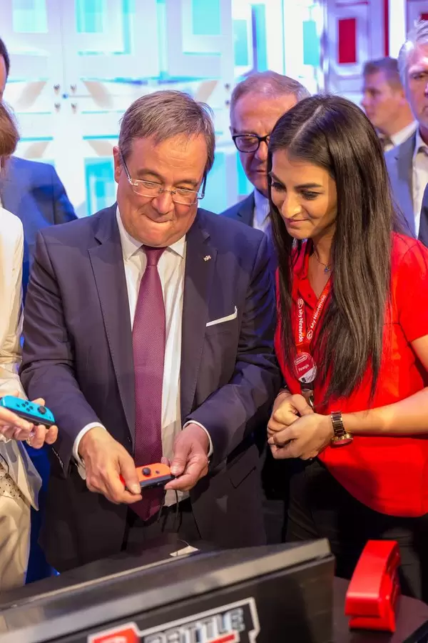 German politician Armin Laschet playing Super Mario Party at Gamescom 2018