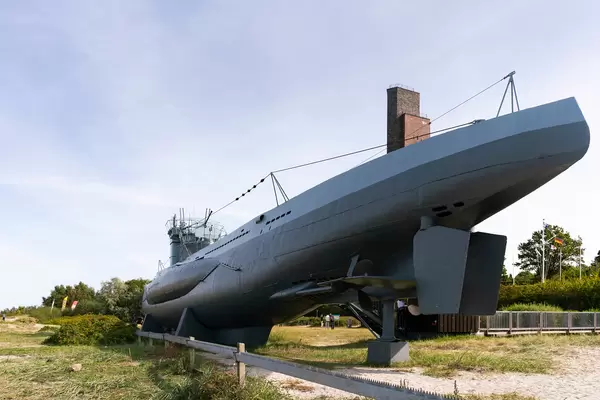 German U-boat on display at the beach in resort German town