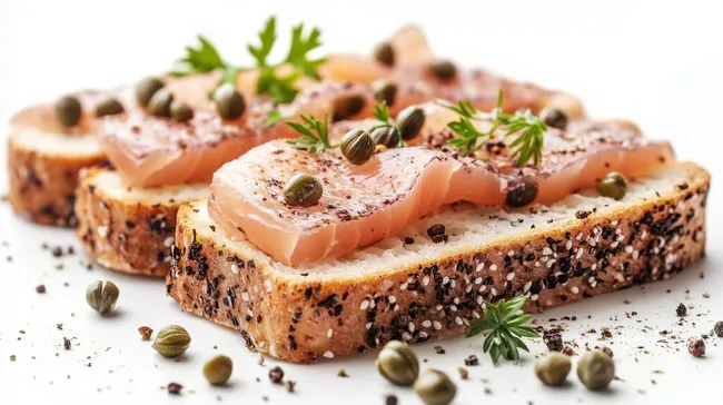 Geröstetes Brot mit Lachs und Kapern