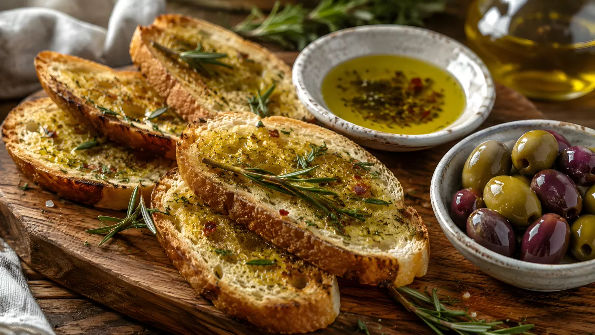 Geröstetes Ciabatta mit Olivenöl und frischem Rosmarin