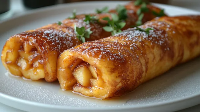 Gerollter Karamell-Apfel-Törtchen mit Puderzucker