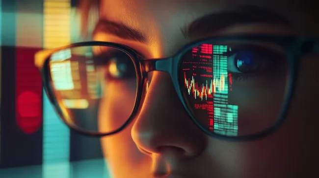 Geschäftsfrau beobachtet Aktienkurse auf AR-Brille