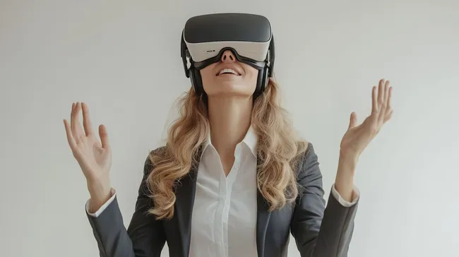 Geschäftsfrau in virtueller Realität begeistert