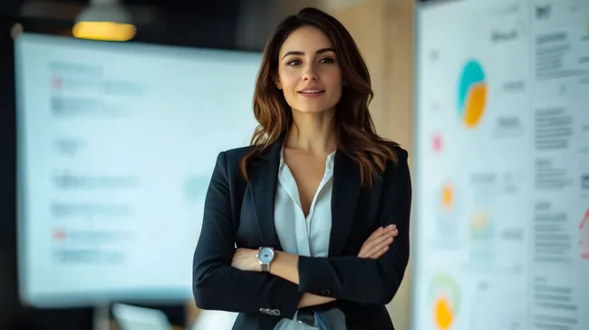 Geschäftsfrau präsentiert Diagramme bei Vortrag