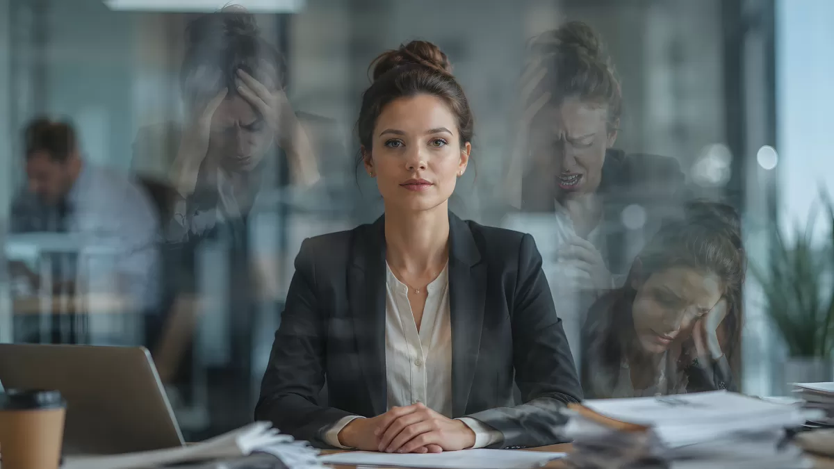 Geschäftsfrau unter Stress im modernen Büro