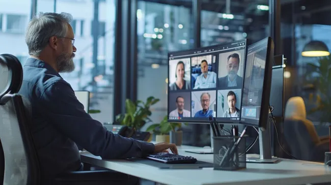 Geschäftsleute bei Online-Videokonferenz im modernen Büro