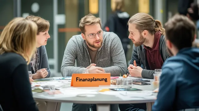 Geschäftsleute erörtern Finanzplanung in Meeting