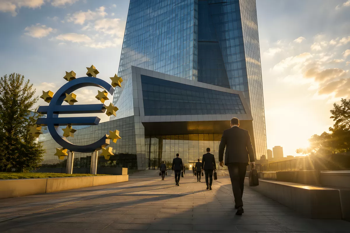 Geschäftsleute vor der Europäischen Zentralbank Frankfurt