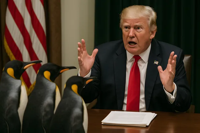 Geschäftsmann diskutiert mit Pinguin-Silhouetten