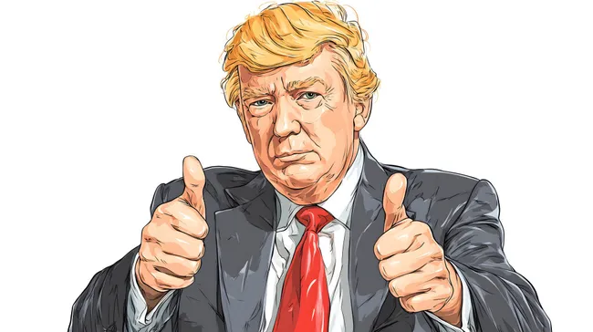 Geschäftsmann Donald Trump mit Daumen hoch Illustration