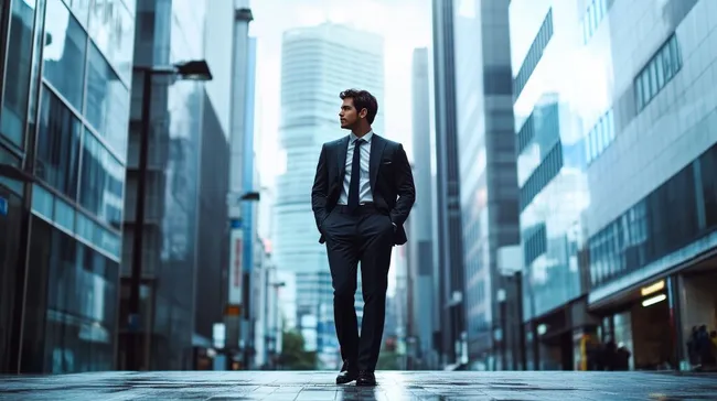 Geschäftsmann im modernen Büroviertel
