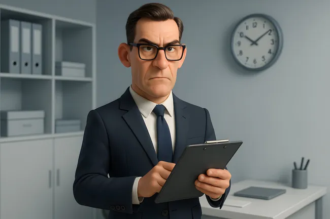 Geschäftsmann mit ernstem Blick hält Tablet in büroartiger Umgebung