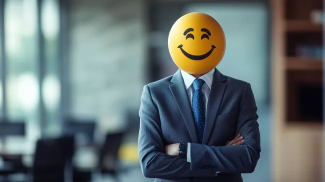 Geschäftsmann mit lächelndem Emoticon-Gesicht