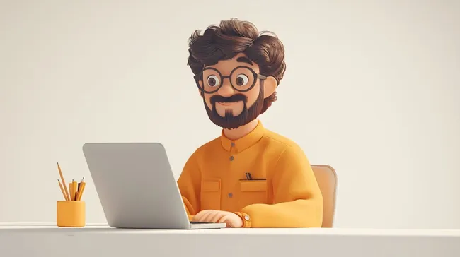 Geschäftsmann mit Laptop und Brille am Schreibtisch