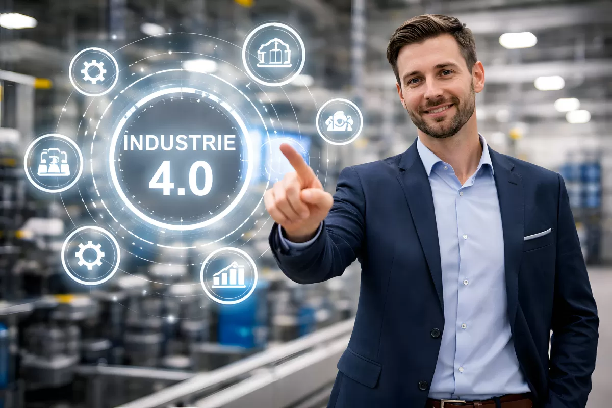 Geschäftsmann präsentiert Industrie 4.0-Konzept