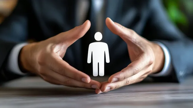 Geschäftsmann schützt symbolisch eine Figur - Konzept der Kundenbetreuung