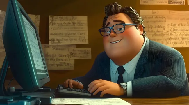 Geschäftsmann sitzt konzentriert am Computerarbeitsplatz