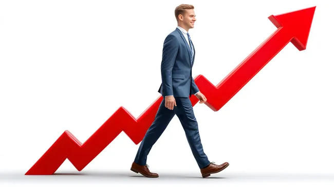 Geschäftsmann steigt den Erfolgspfeil hinauf