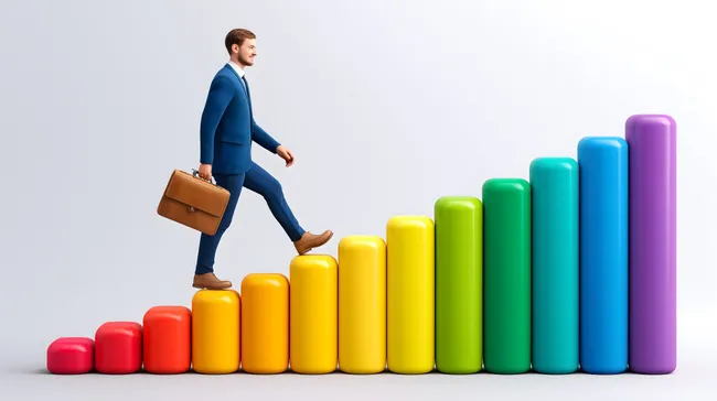 Geschäftsmann steigt die Karriereleiter hoch