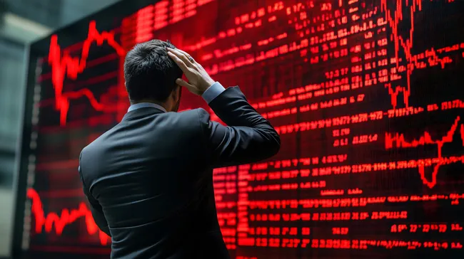 Geschäftsmann unter Stress durch fallenden Aktienmarkt