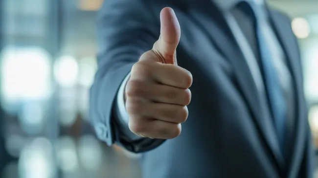 Geschäftsmann zeigt Daumen hoch für Erfolg